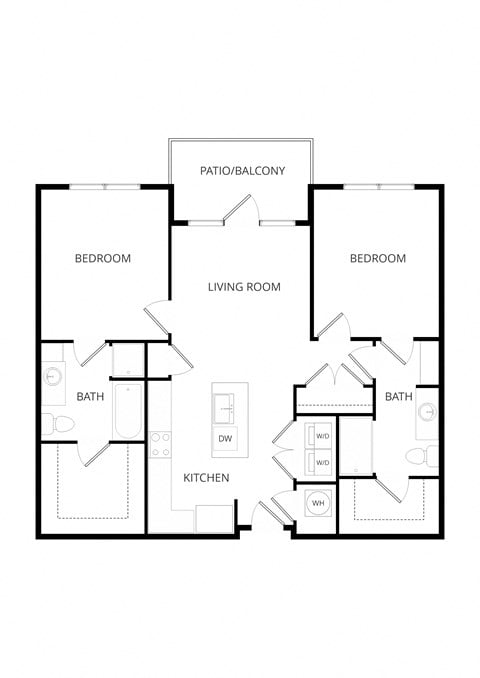 Floor plan for 2 beds, 2 baths, 1021 sqft